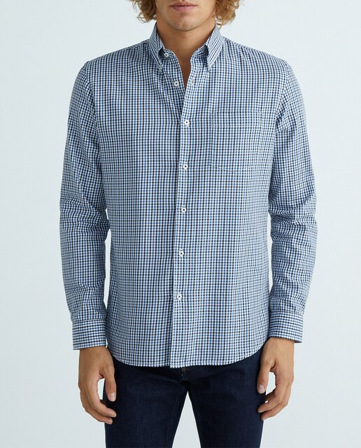 Imagen 0 de Camisa de hombre casual de cuadro pequeño bicolor