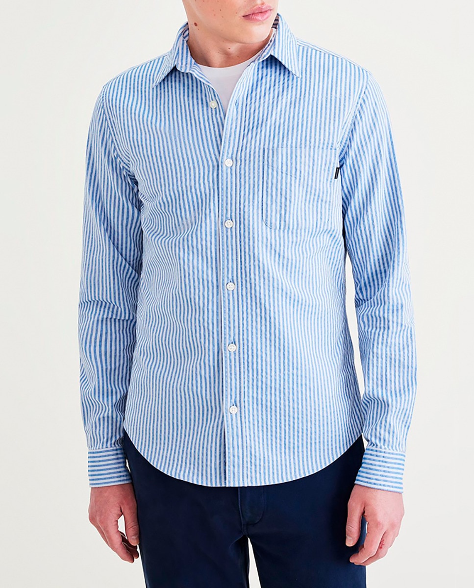 Imagen 0 de Camisa de hombre slim fit de manga larga, con mini cuadros. Bolsillo en el pecho