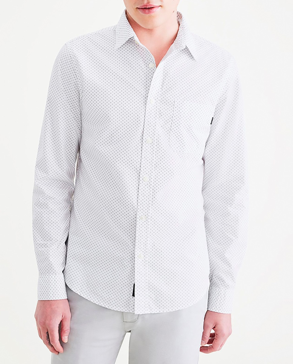 Camisa de hombre slim fit de manga larga, con mini cuadro tipo pata de gallo. Bolsillo en el pecho — oferta en Primeriti