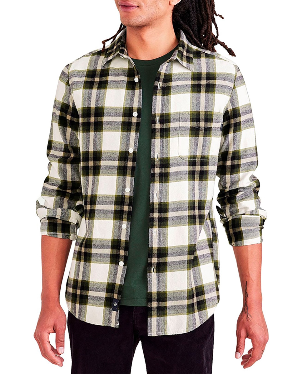 Imagen 0 de Camisa de hombre slim fit de manga larga con cuadros. Bolsillo en el pecho