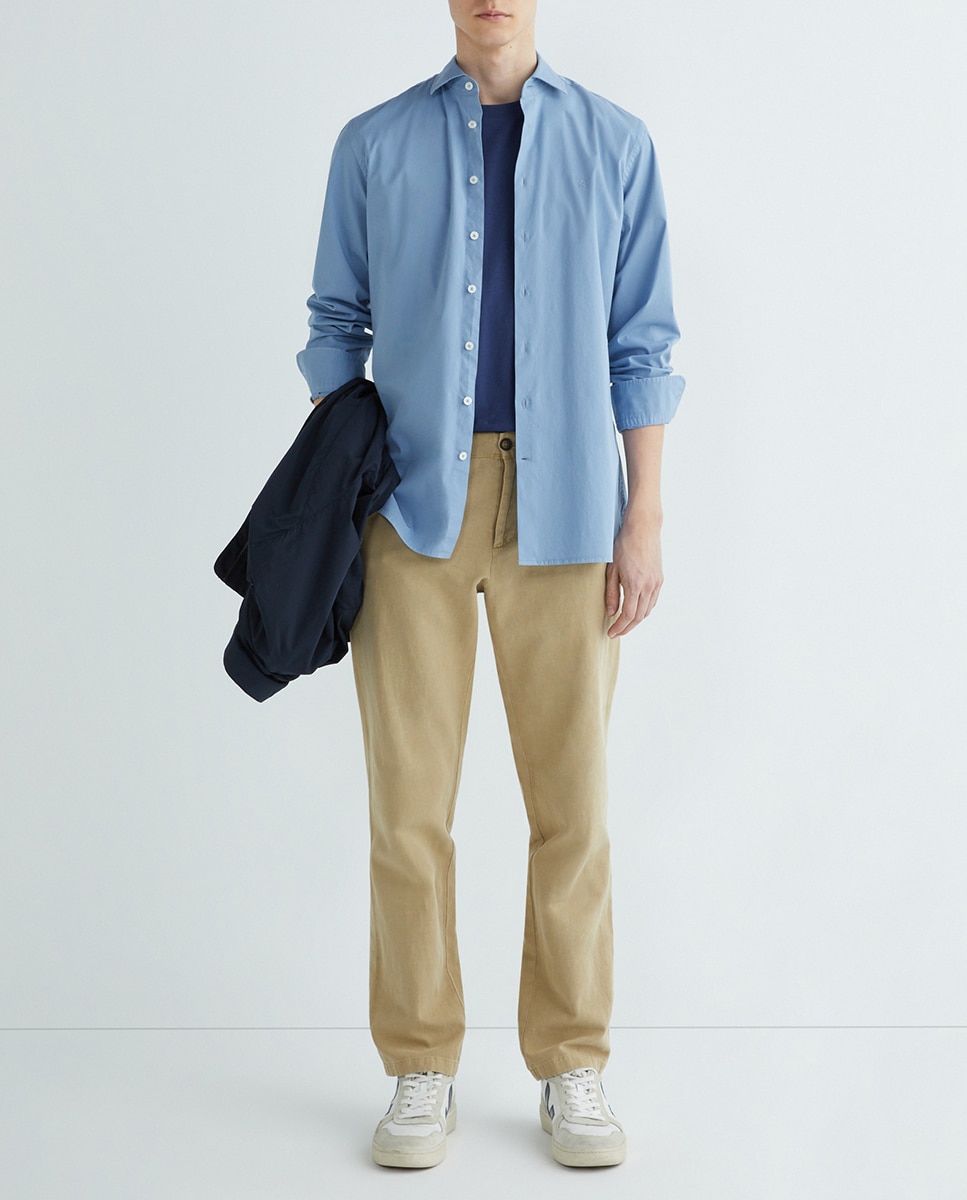 Imagen 0 de Camisa de hombre lisa de popelin con stretch slim fit