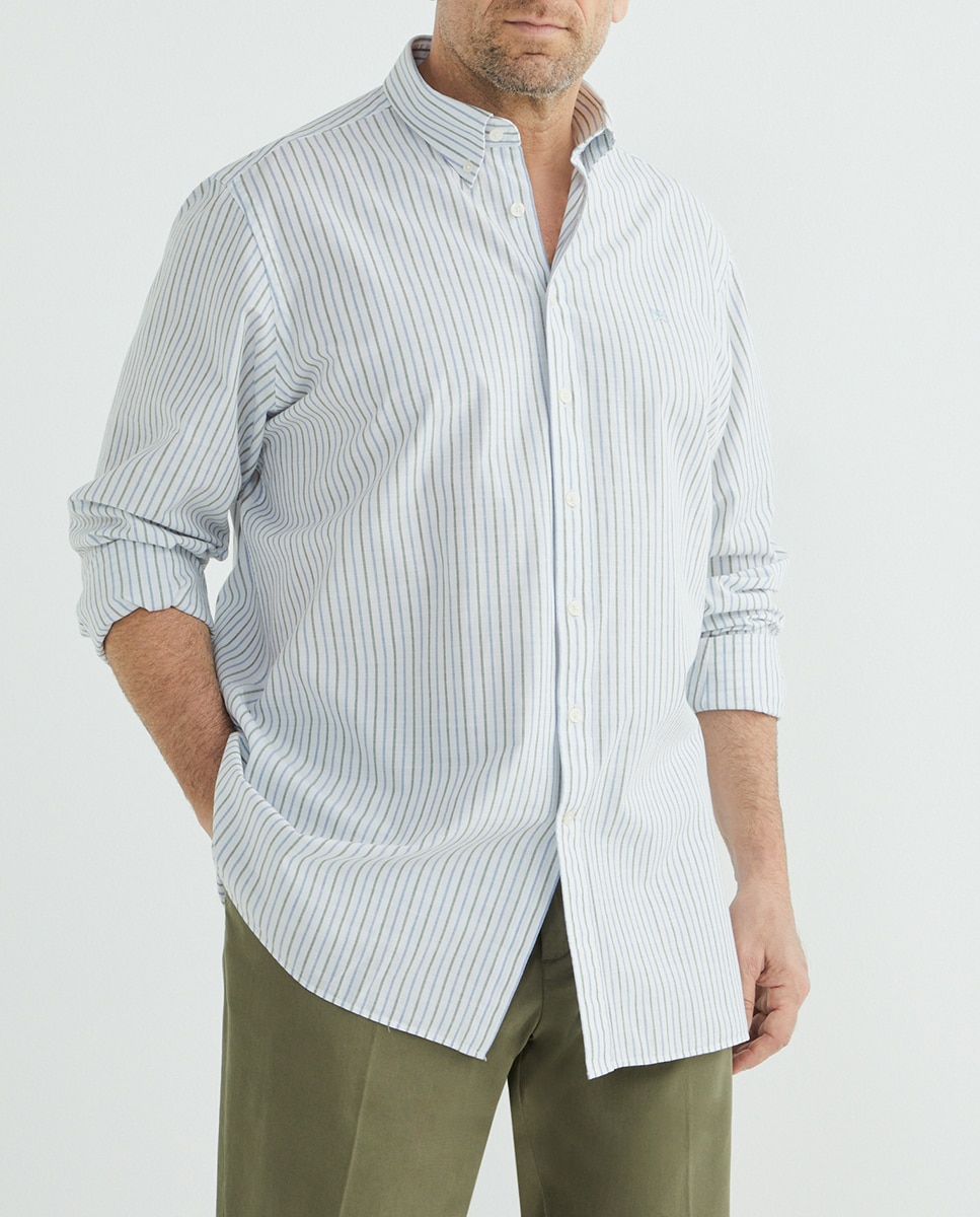 Imagen 0 de Camisa de hombre classic fit a rayas algodón lino tallas grandes