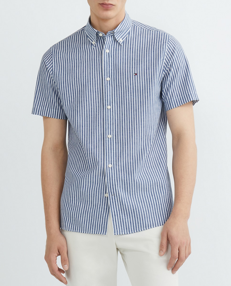 Imagen 0 de Camisa de lino y algodón con estampado de rayas