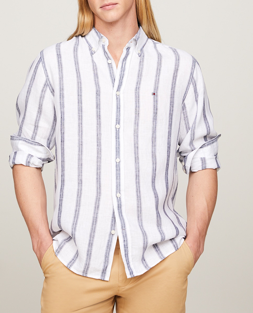Imagen 0 de Camisa de lino con estampado de rayas gruesas verticales