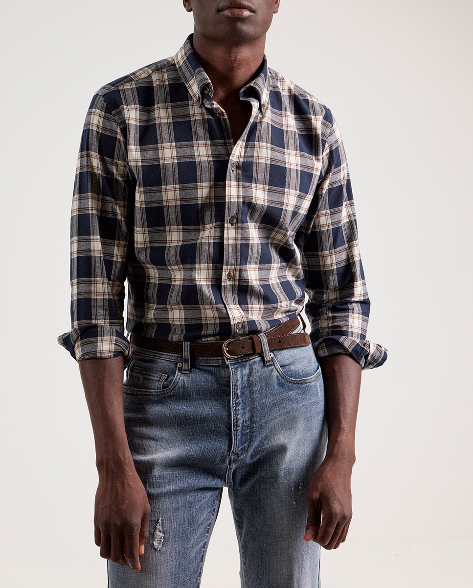 Imagen 0 de Camisa casual tartán cuadro escocés marino