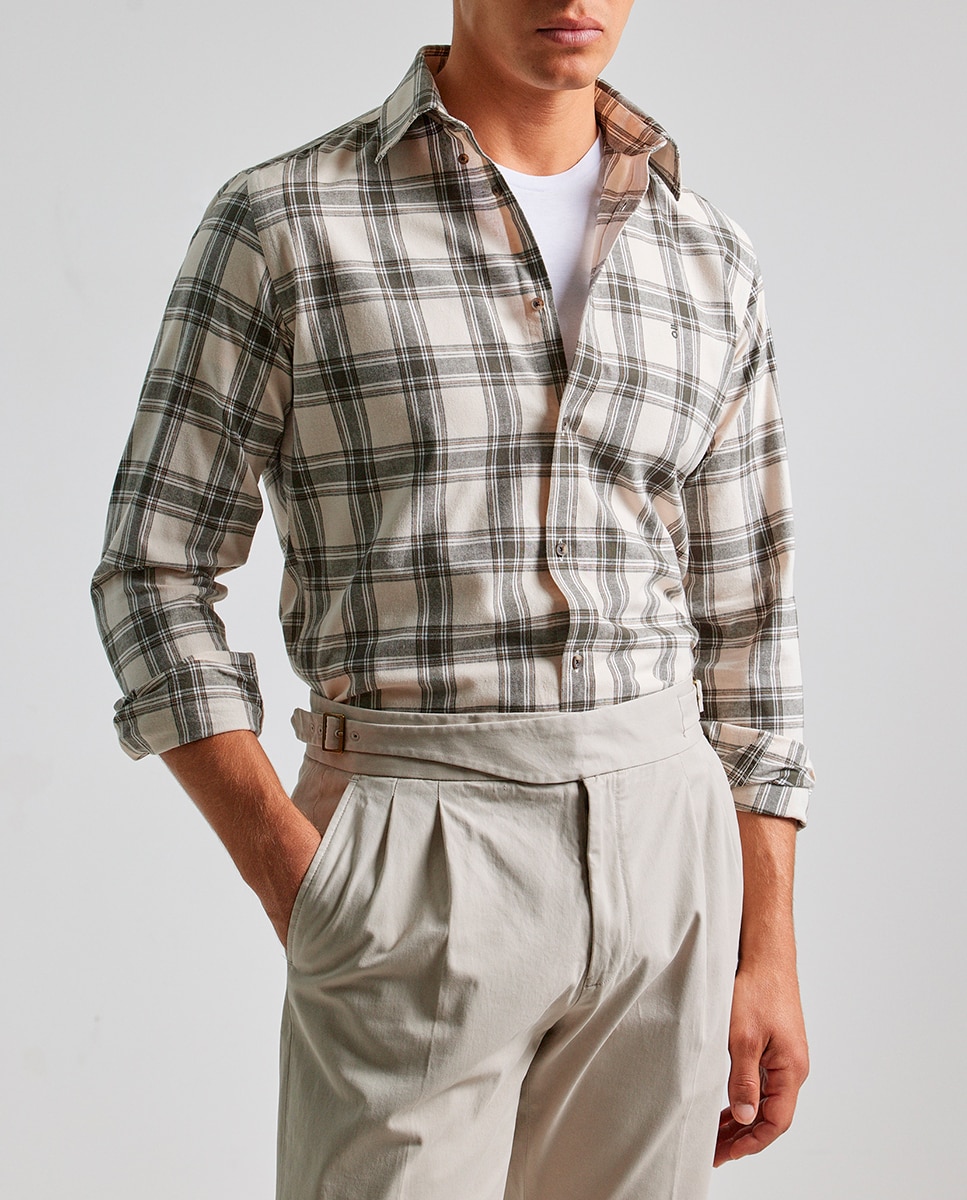 Imagen 0 de Camisa casual tartán cuadro escocés arena