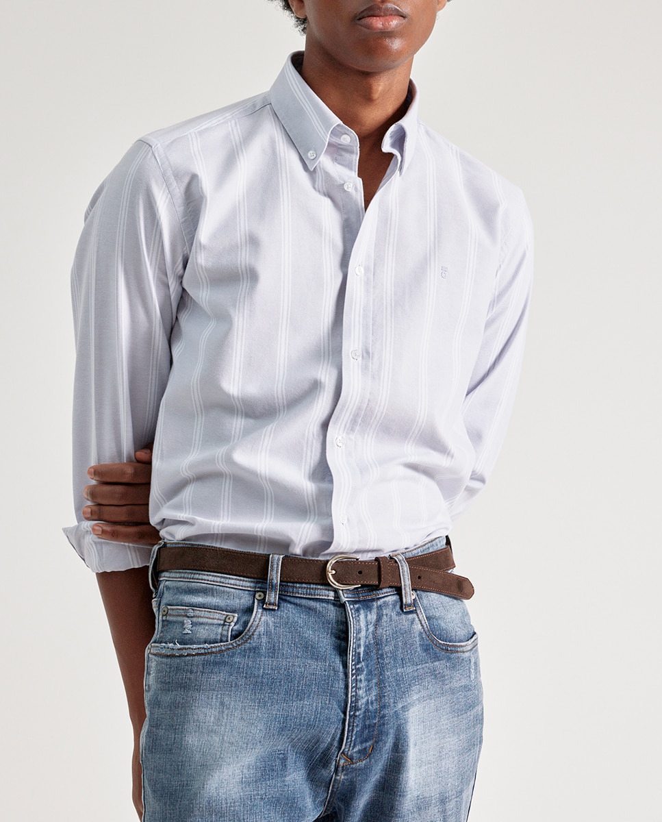 Imagen 0 de Camisa casual Oxford raya fantasía gris claro