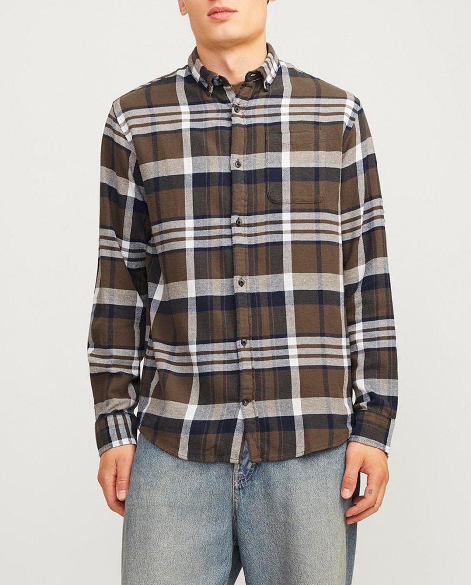 Imagen 0 de Camisa manga larga con cuello clásico y estampado a cuadros de hombre