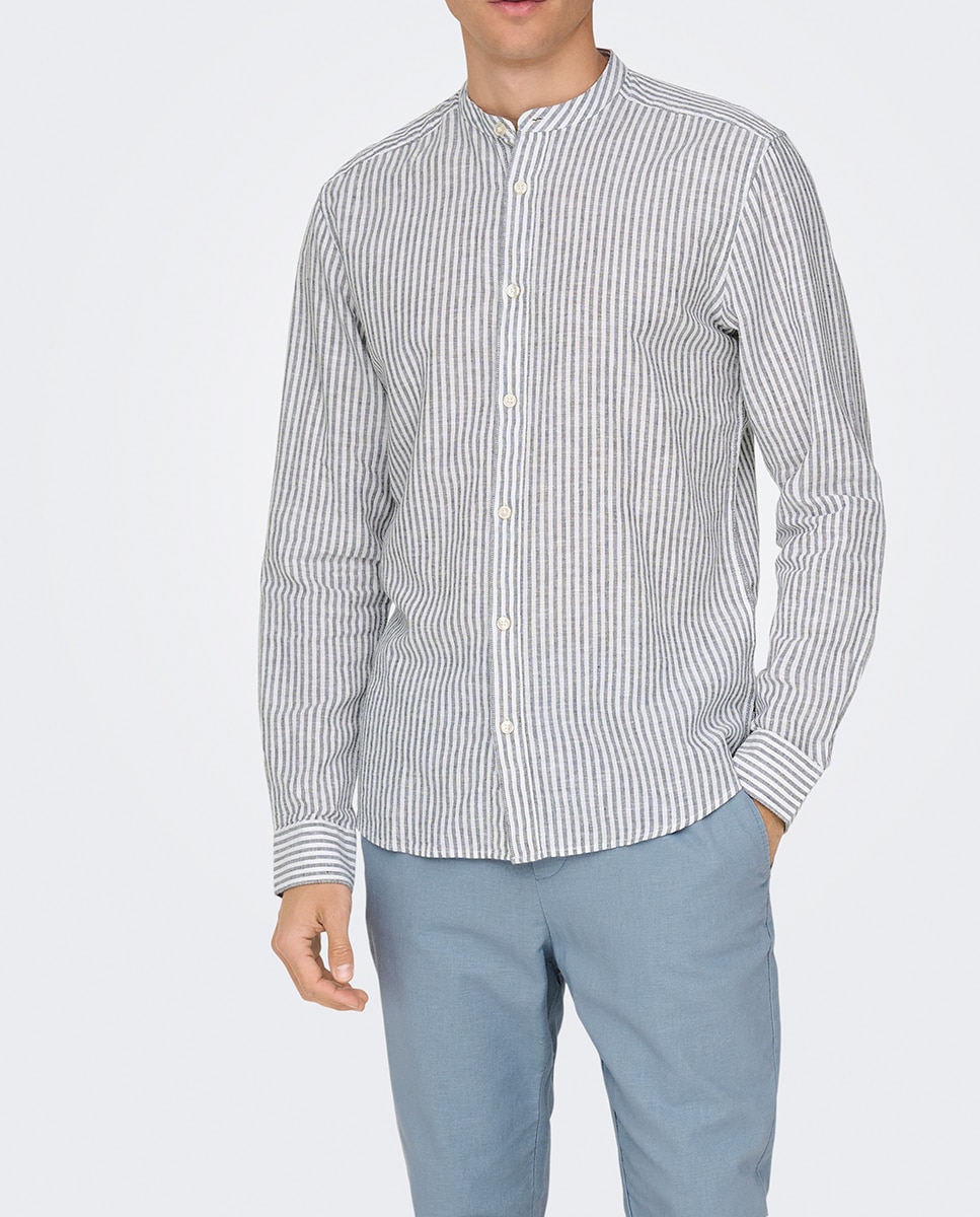 Imagen 0 de Camisa de hombre manga larga de lino y algodón. Slim fit.