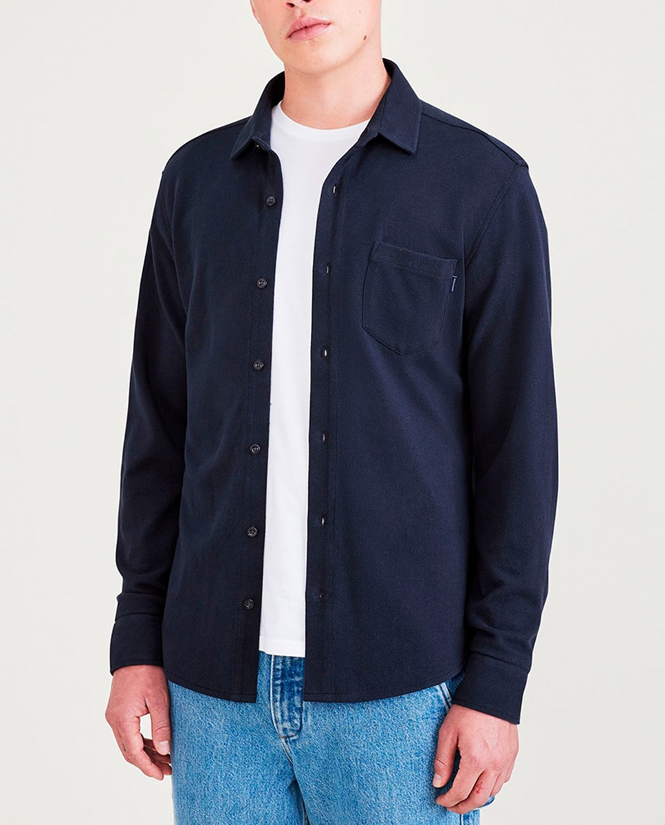 Imagen 0 de Camisa de hombre slim fit de manga larga, en tejido de punto tipo piqué