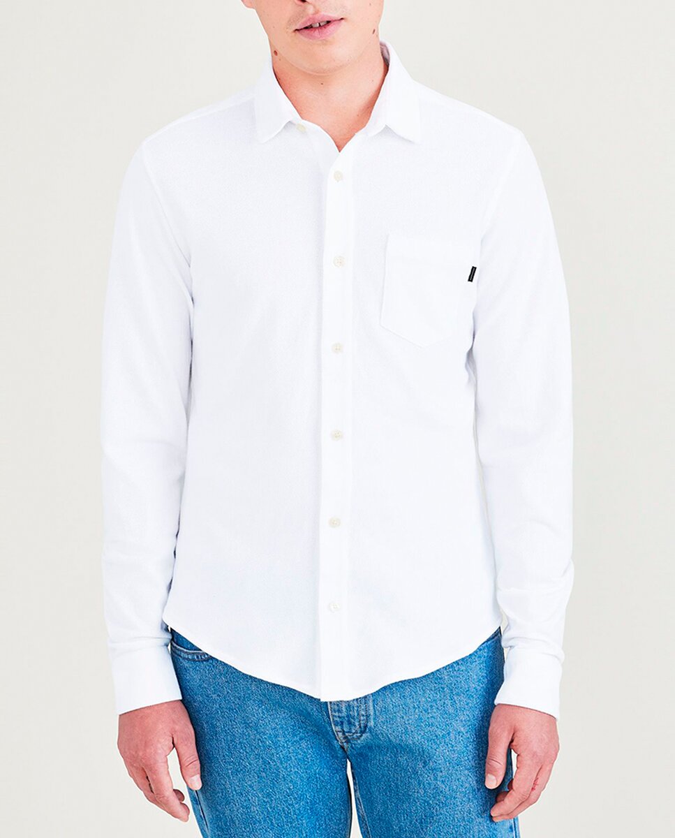 Imagen 0 de Camisa de hombre slim fit de manga larga, en tejido de punto tipo piqué
