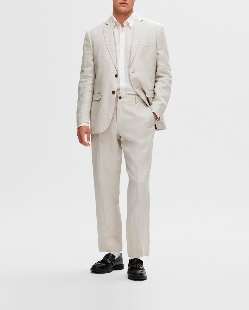 Imagen 0 de Pantalón de traje de hombre 100% lino regular fit