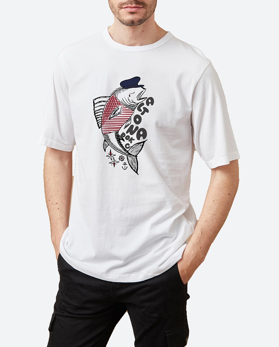 Imagen 0 de Camiseta de hombre, serigrafía de pez en delantero.