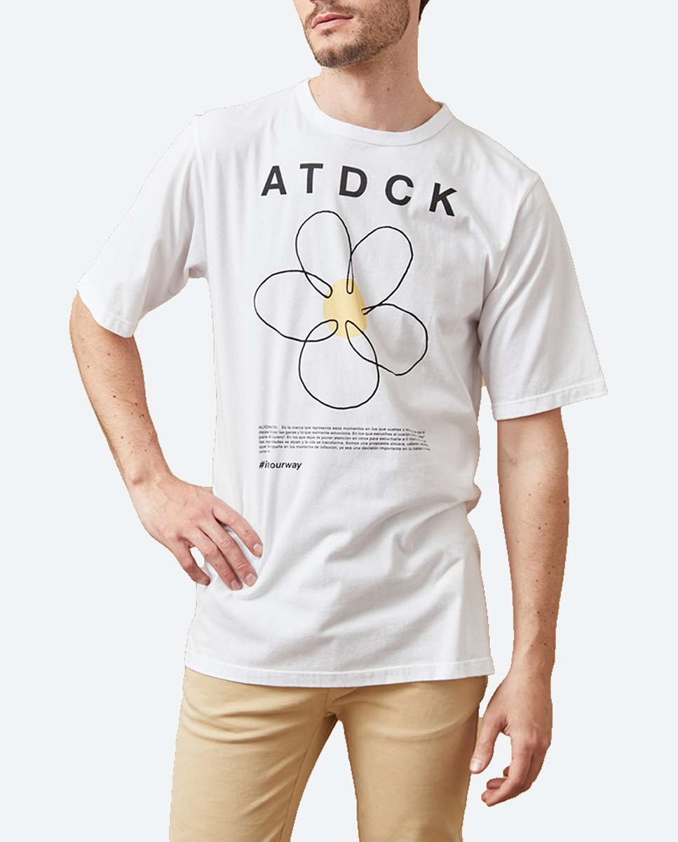 Imagen 0 de Camiseta de hombre, serigrafia de flor en delantero.