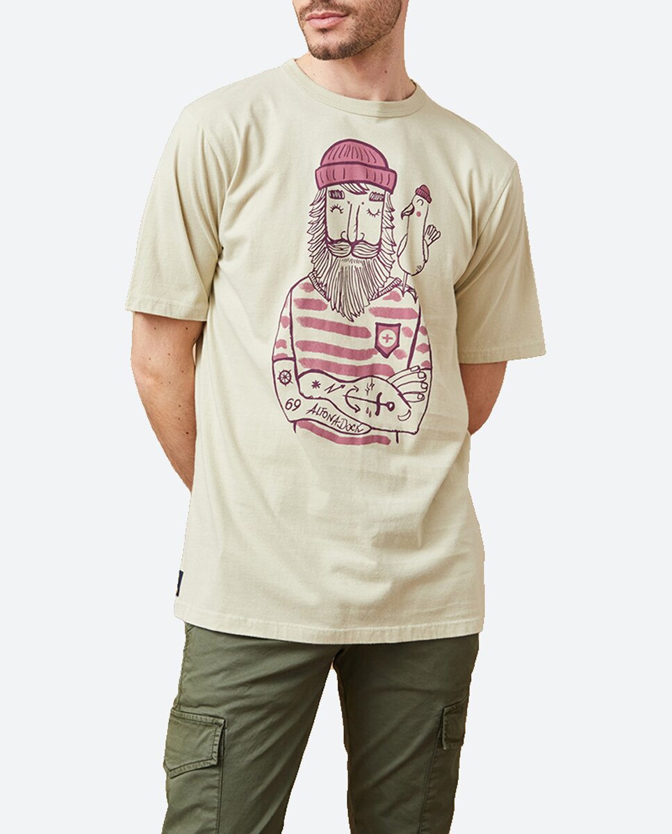 Imagen 0 de Camiseta de hombre, serigrafía de marinero en delantero.