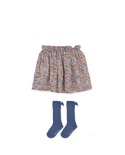 Imagen 0 de Falda de niña con estampado de flores y calcetines a juego