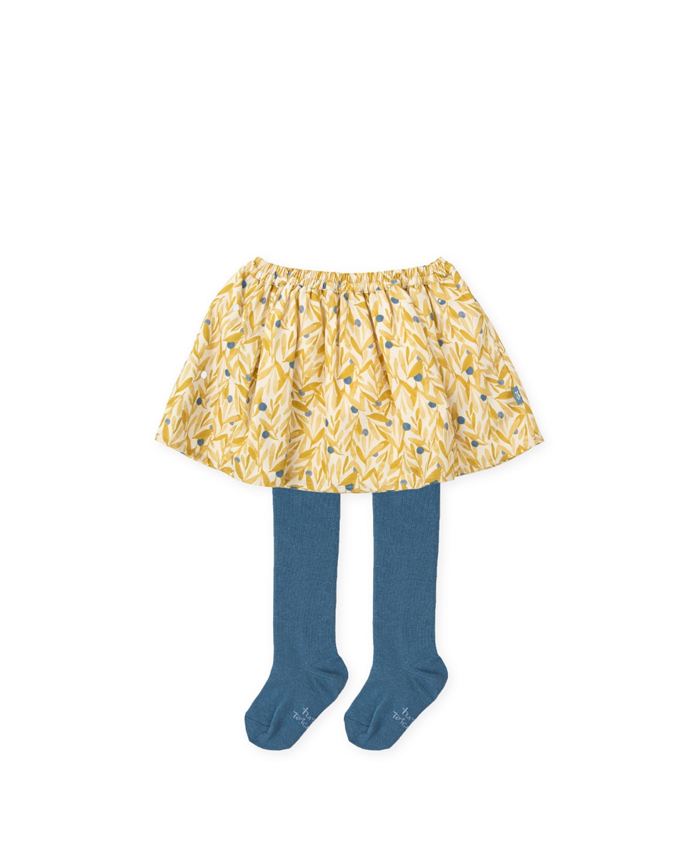 Imagen 0 de Conjunto de niña de falda estampada con leotardos