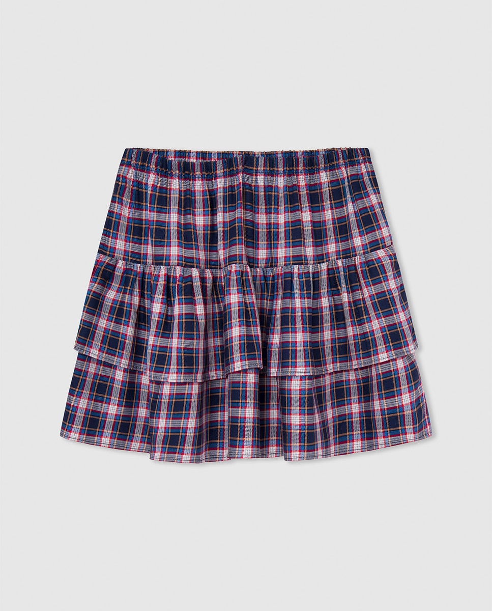 Imagen 0 de Falda de cuadros con conturilla elastica y volantes para niña