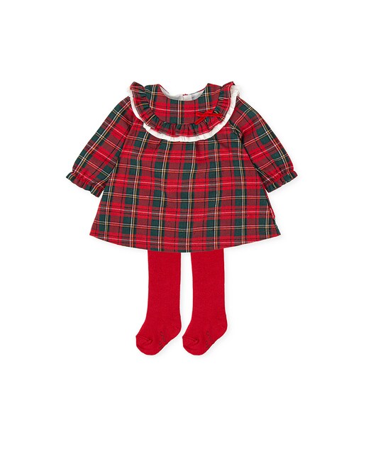 Imagen 0 de Vestido de bebé niña en rojo con estampado de cuadros