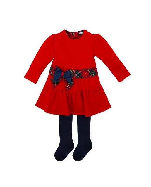 Imagen 0 de Vestido con lazo a cuadros y leotardos a juego