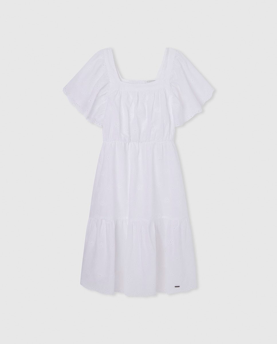 Imagen 0 de Vestido de niña con tejido bordado, 100% algodón