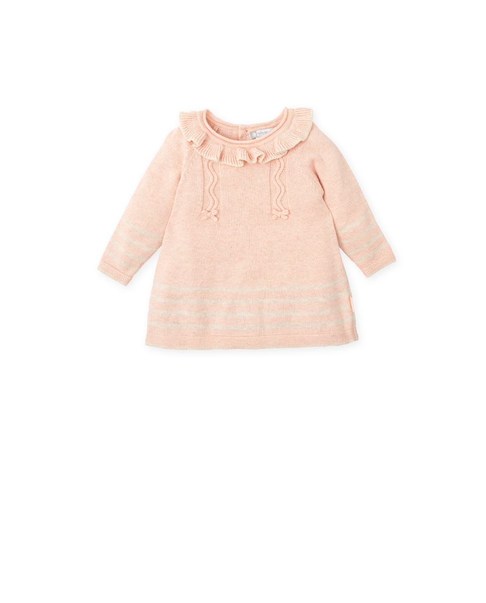 Imagen 0 de Vestido de bebé niña tricot con volante en el cuello pétalo