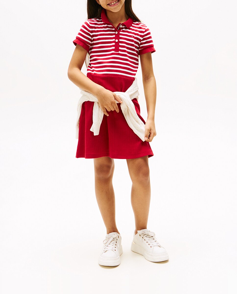 Imagen 0 de Vestido de niña diseño polo de manga corta de punto