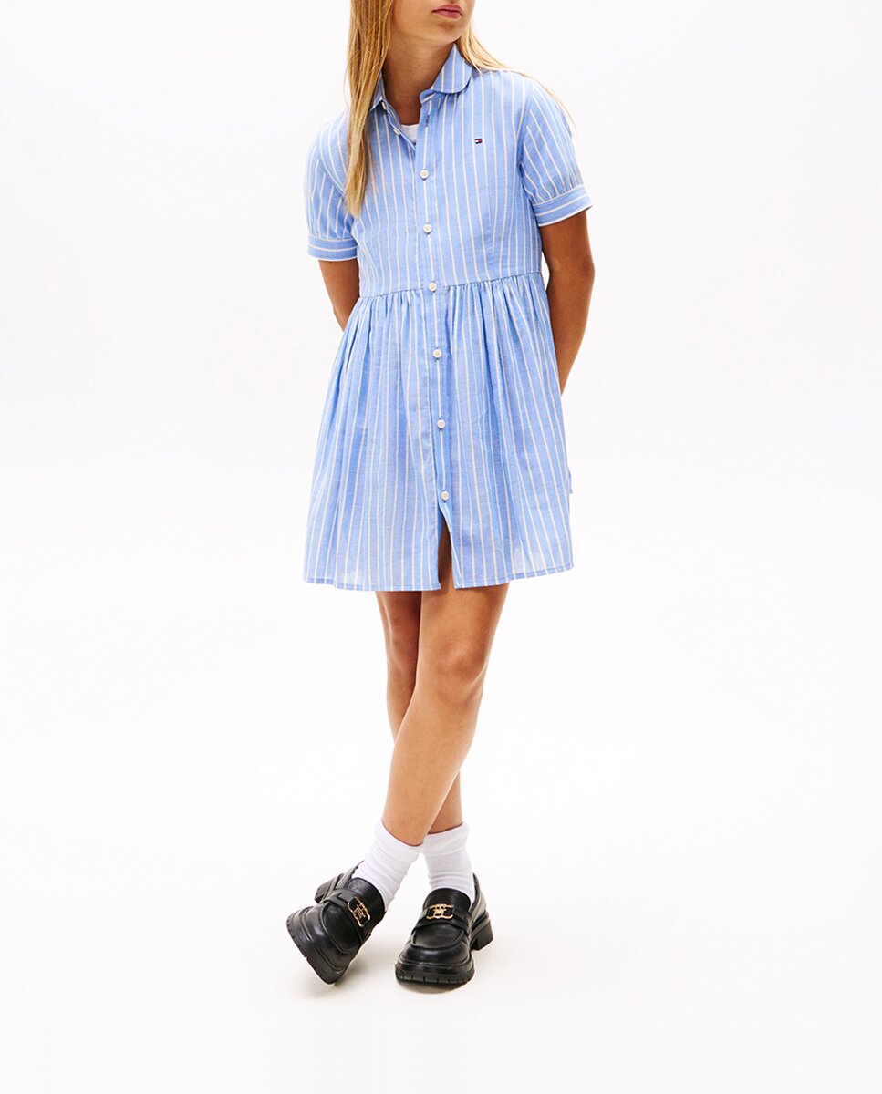 Imagen 0 de Vestido de niña manga corta de rayas estilo camisa