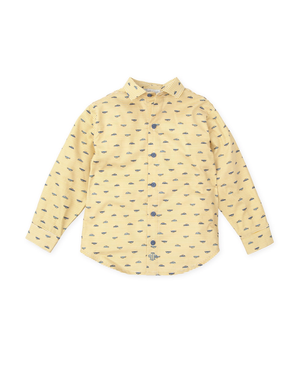 Imagen 0 de Camisa de bebé niño a rayas con estampado coches