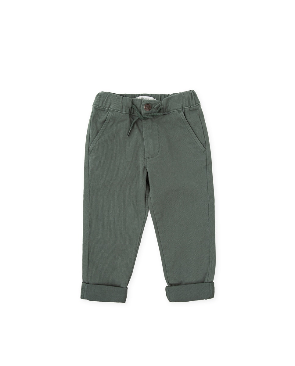 Imagen 0 de Pantalón de bebé niño en tejido liso con cordón de ajuste