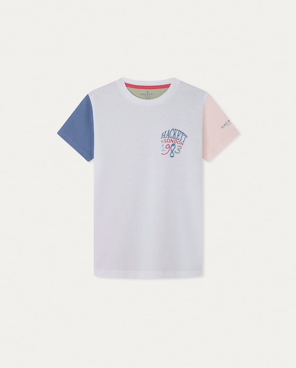 Imagen 0 de Camiseta de niño cuello caja con mangas de diferente color