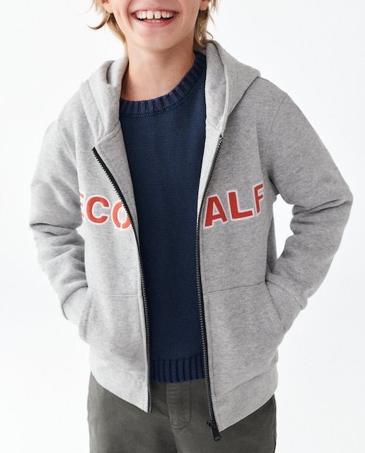 Imagen 0 de Sudadera niño con cremallera frontal, logo estampado frontal y capucha