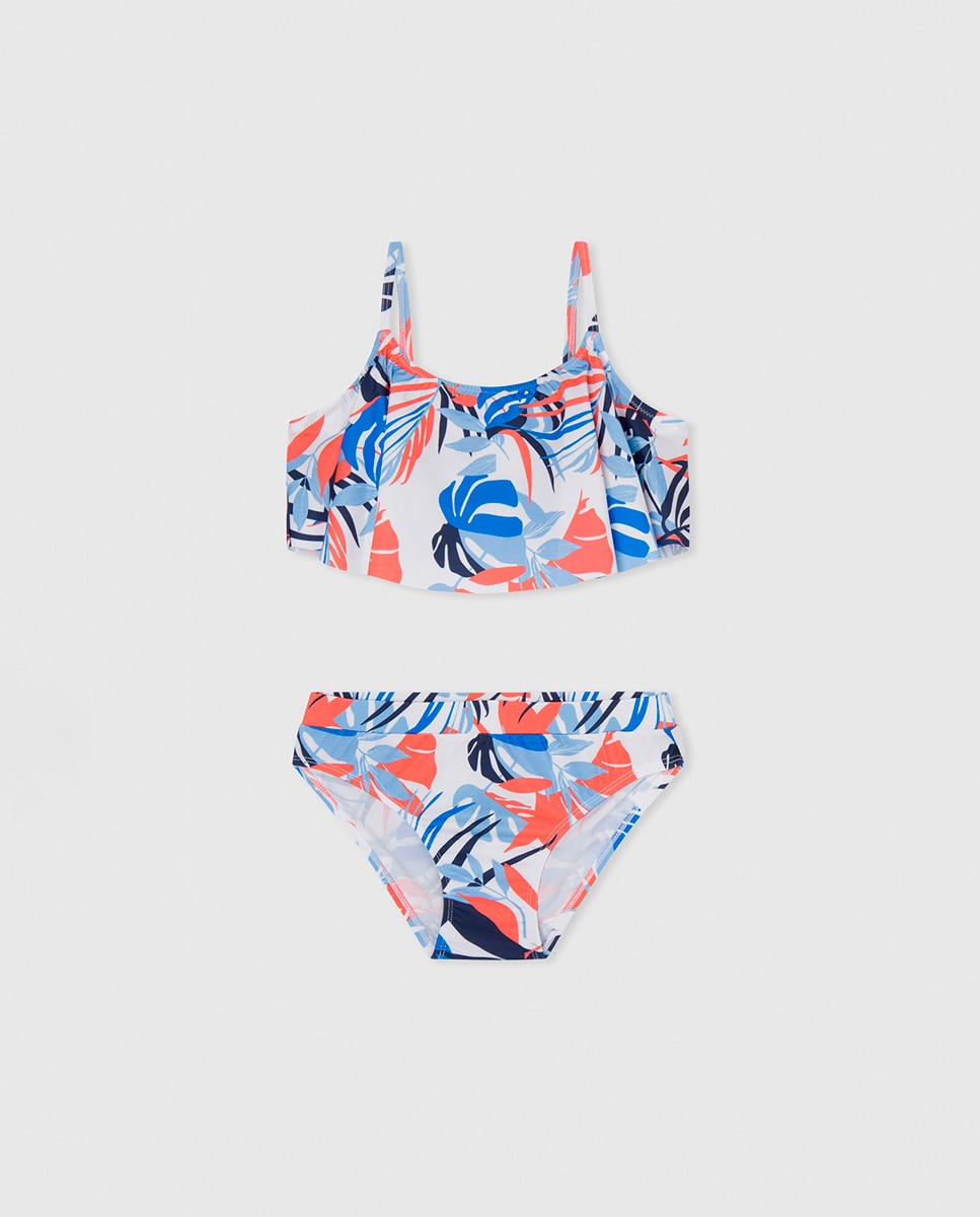 Imagen 0 de Bikini de niña, estampado de flores con coletero