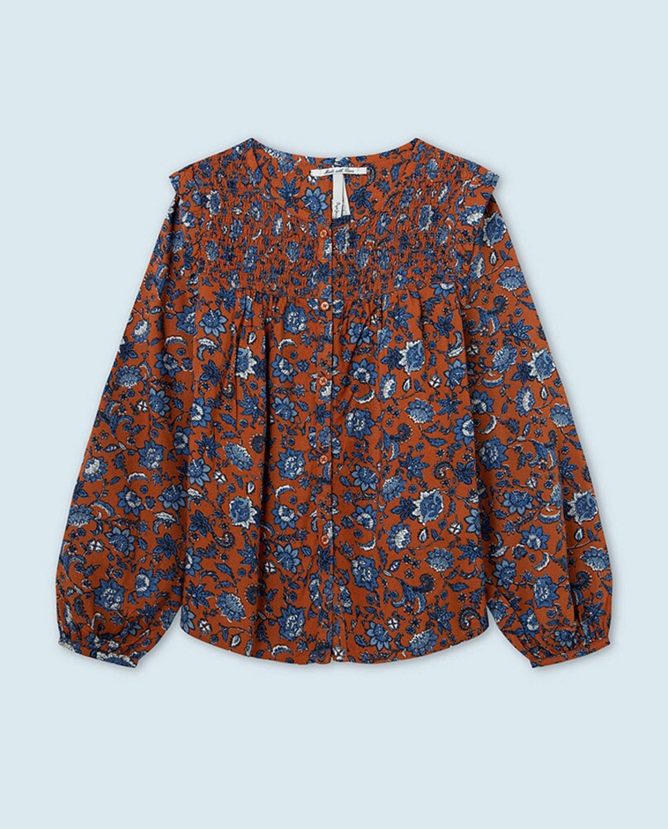 Blusa de niña corte boho con flores en tono teja — oferta en Primeriti