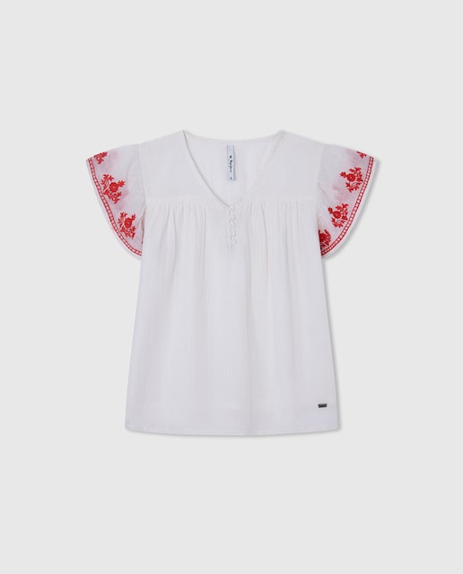 Imagen 0 de Blusa de niña con bordado en contraste