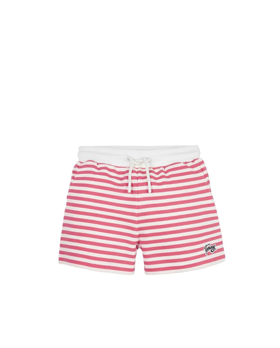 Pantalón corto de niña de punto estampado a rayas con cintura elástica y logo Tommy — oferta en Primeriti