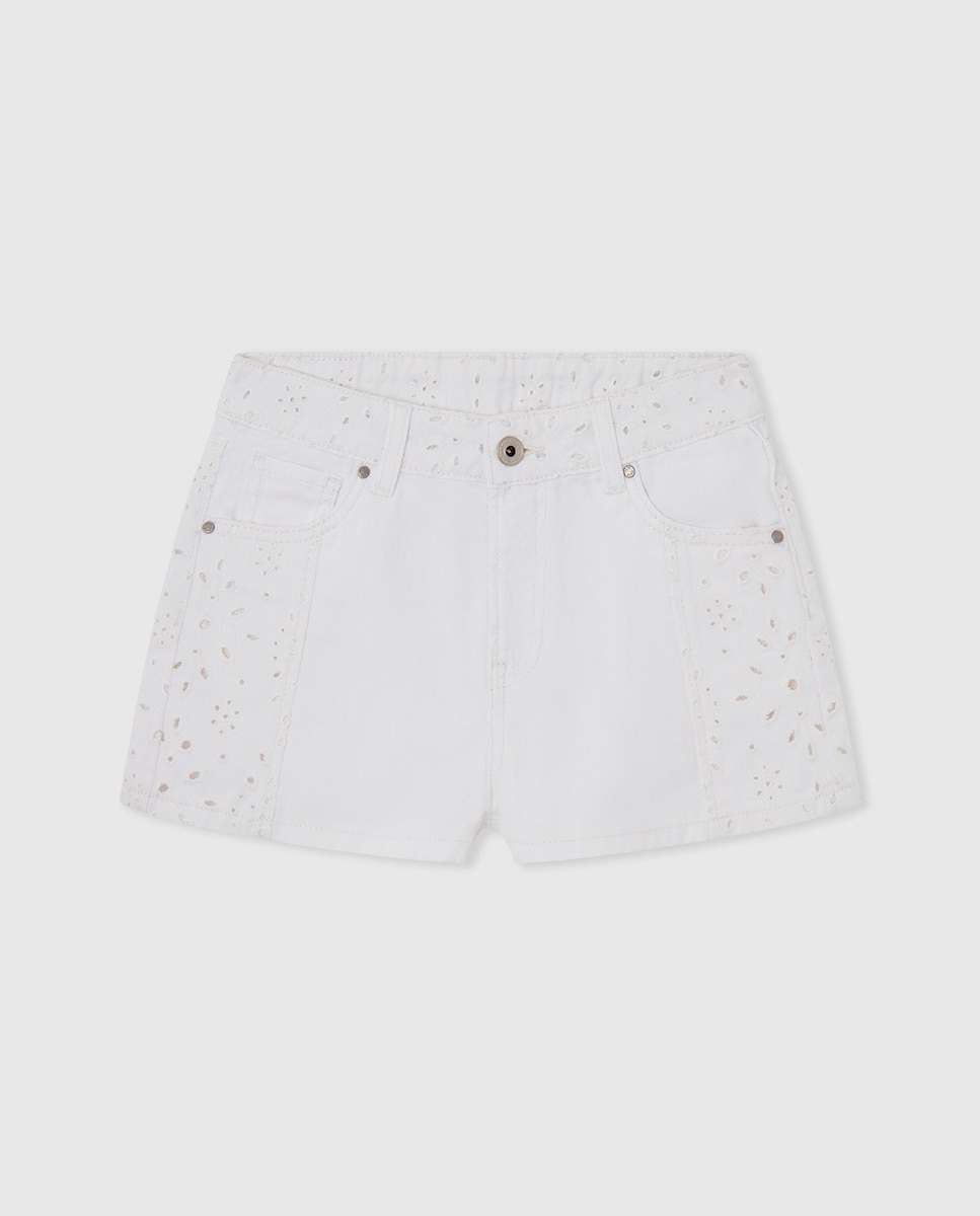 Imagen 0 de Pantalón corto 100% algodón con detalles bordados calados