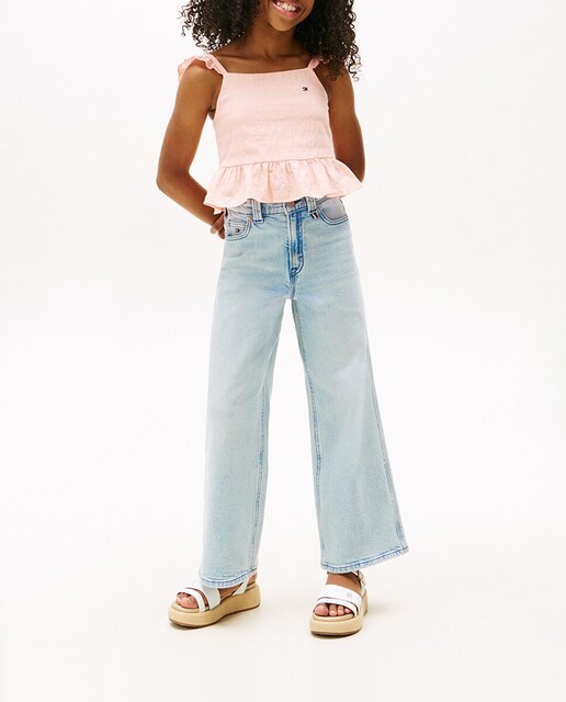 Imagen 0 de Pantalón de niña vaquero largo y corte wide leg