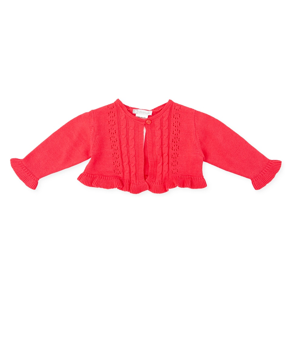 Imagen 0 de Chaqueta de niña tricot con volantes y detalles calados