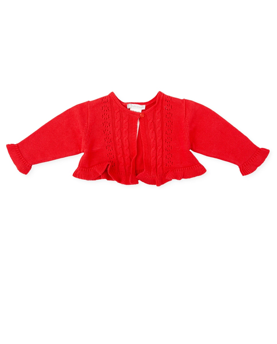 Imagen 0 de Chaqueta de niña tricot con volantes y detalles calados
