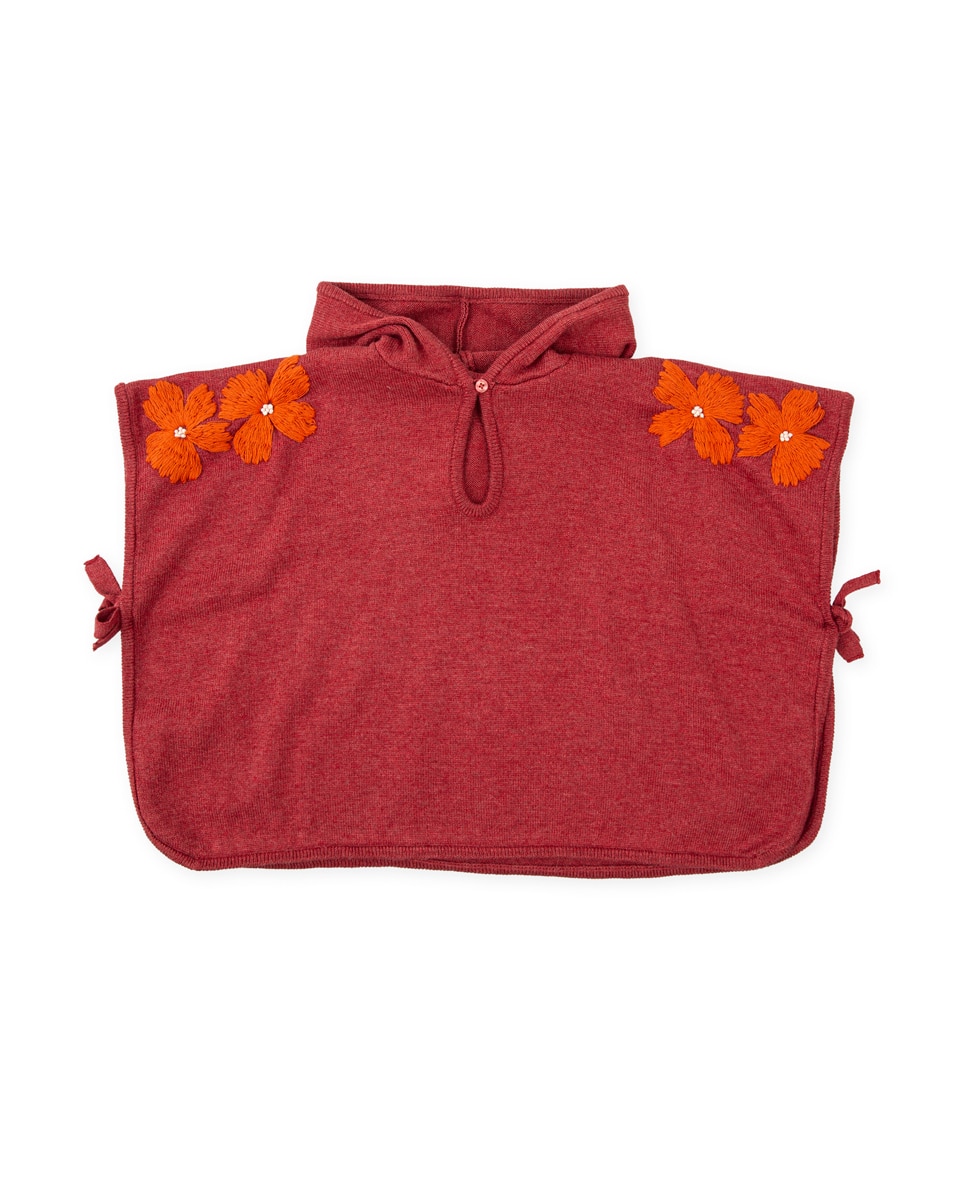 Imagen 0 de Poncho de bebé niña tricot carmín con capucha