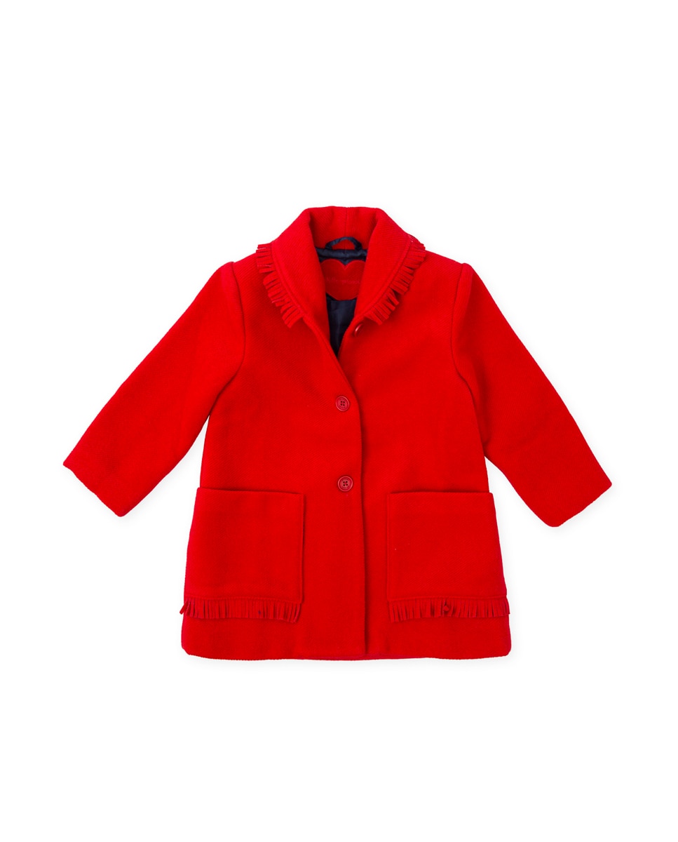 Imagen 0 de Abrigo de paño de bebé niña rojo con flecos