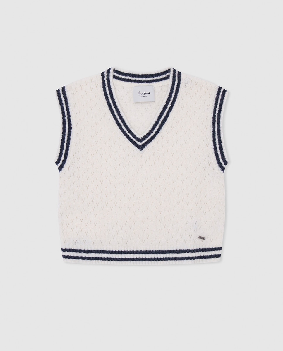 Imagen 0 de Chaleco de punto calado estilo preppy para niña