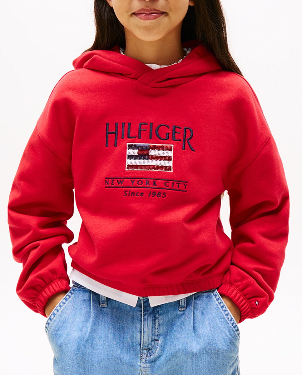 Imagen 0 de Sudadera de niña con capucha con logo frontal de lentejuelas