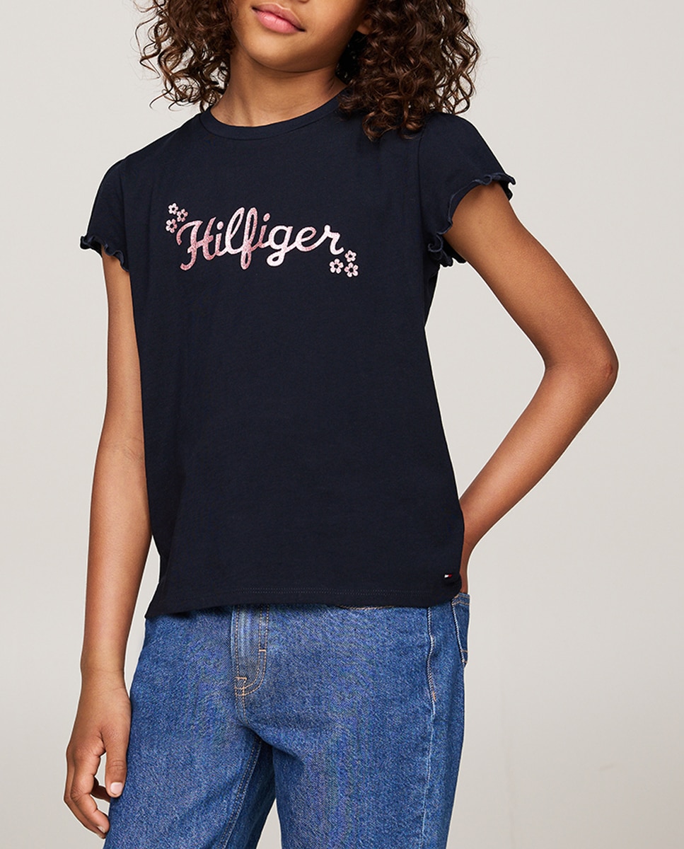 Imagen 0 de Camiseta de niña de manga corta con volantes
