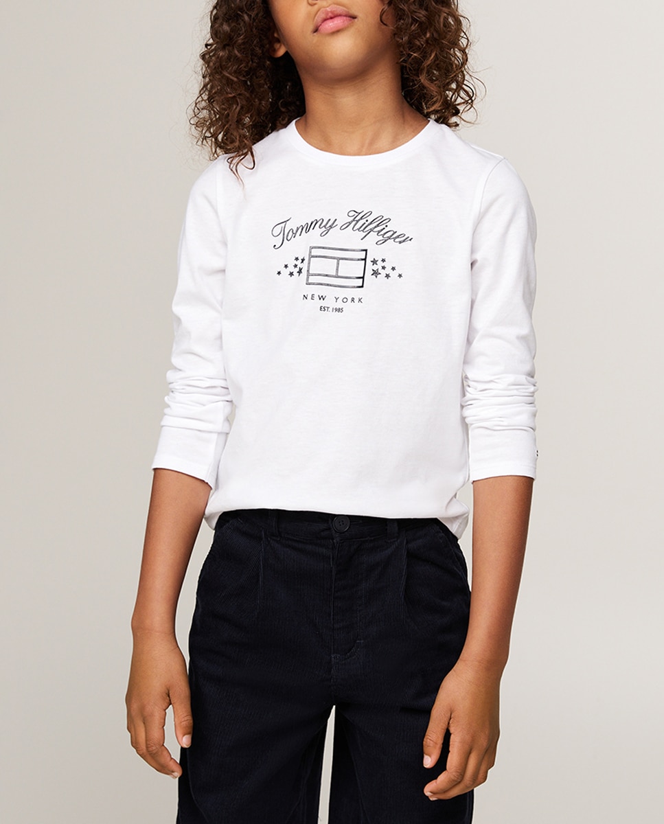 Imagen 0 de Camiseta de niña de manga larga con cuello redondo