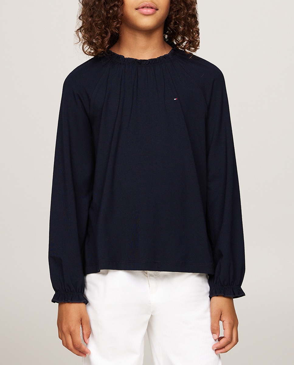 Imagen 0 de Camiseta de niña de manga larga con cuello redondo