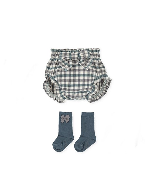 Imagen 0 de Cubrepañal de bebé niña a cuadros con calcetines a juego