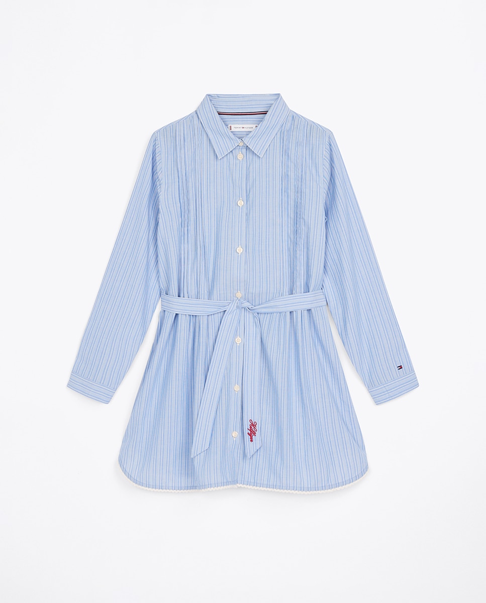 Imagen 0 de Vestido de bebé niña manga larga estilo camisetero enlazado a la cintura
