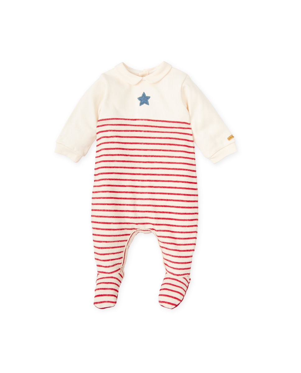 Imagen 0 de Pelele de bebé niño largo con pie a rayas con estrella bordada